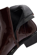 Woman Burgundy Zippered Patent Leather Boots | Derimod