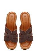 Woman Mink Wedge-Heel Suede Leather Slippers | Derimod