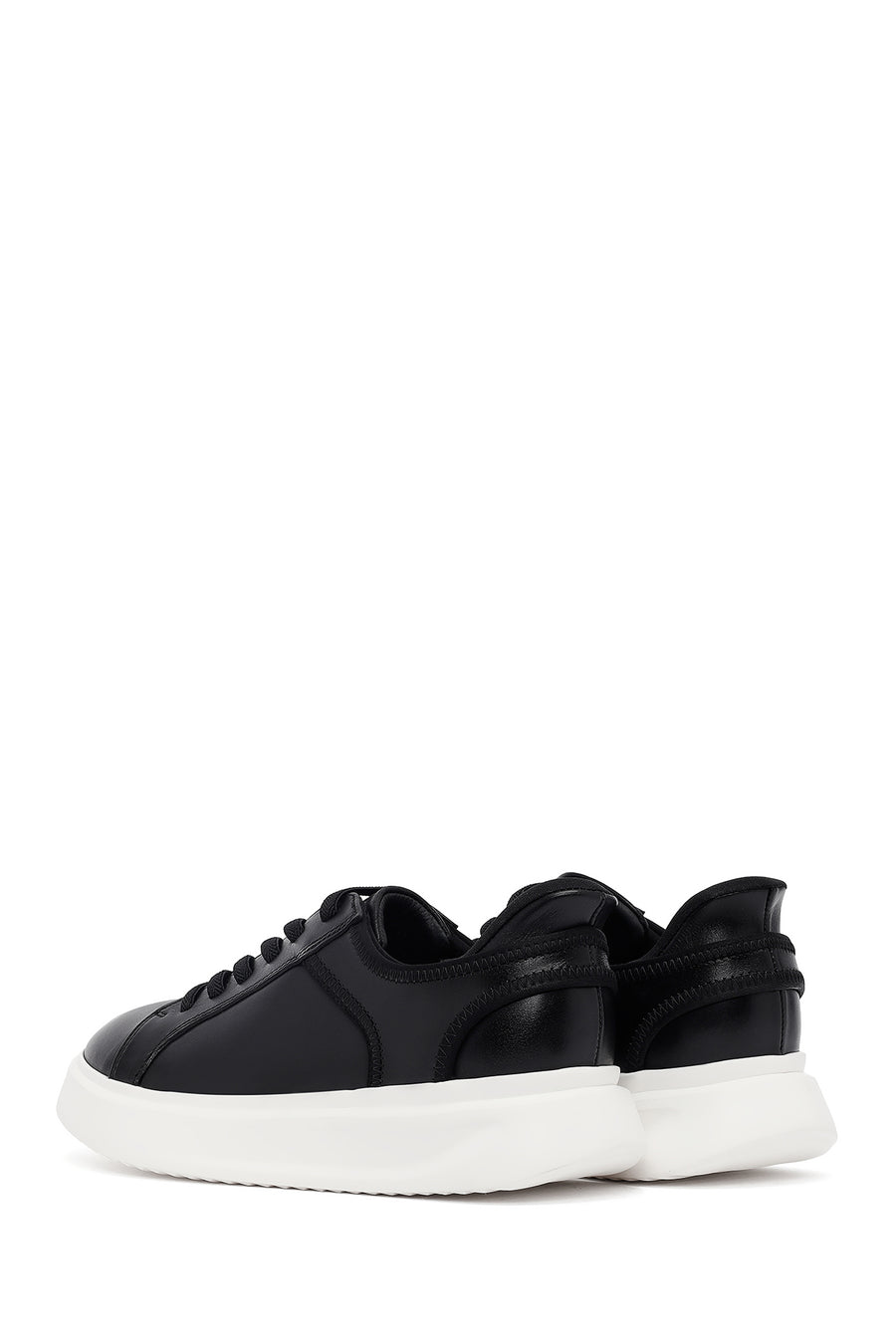 Men's Black Lace-Up Thick-Soled Leather Sneaker