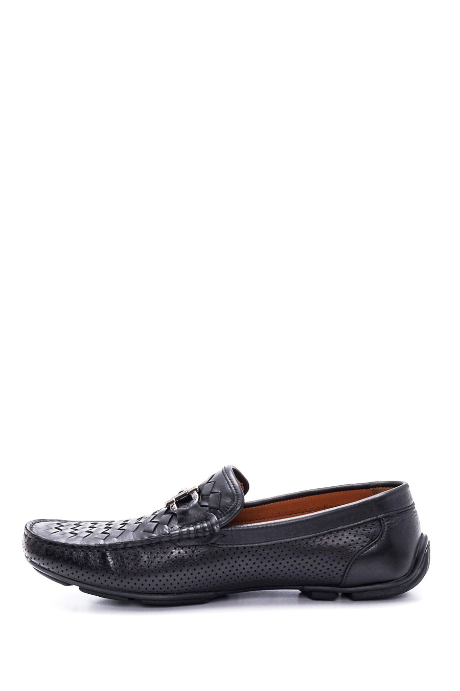 Erkek Siyah Deri Örgülü Casual Loafer