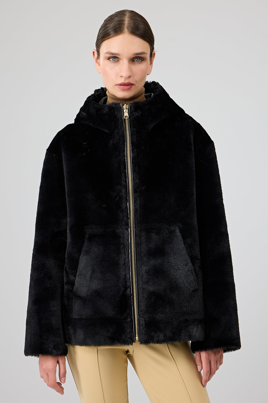 Gardena Women's Black Double-Sided Teddy Coat