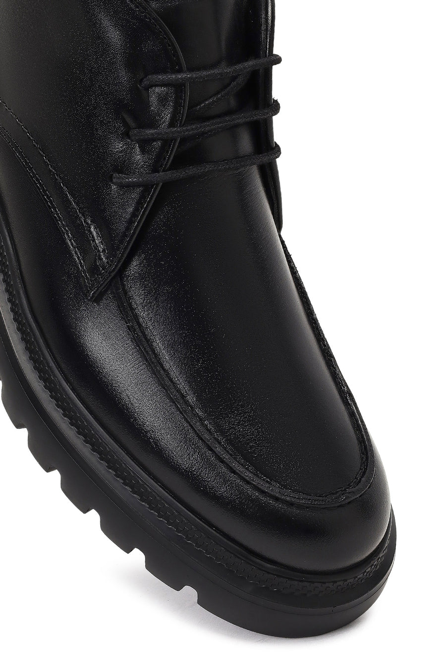 Men's Black Lace-Up Thick-Soled Leather Casual Boot