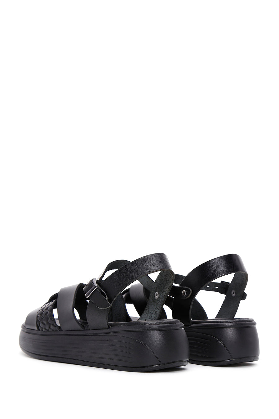 Women's Black Ankle Strap Leather Sandals