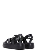 Women's Black Leather Thick-Sole Comfort Sandals | Derimod