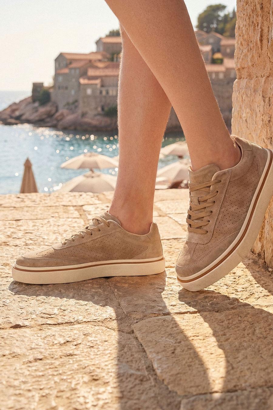 Erkek Bej Bağcıklı Süet Deri Sneaker