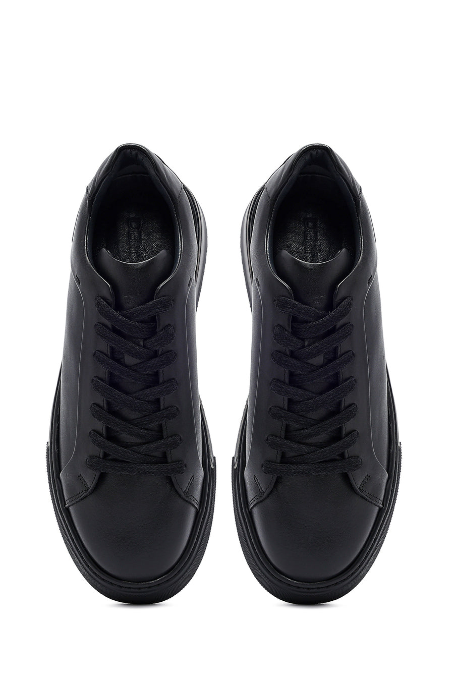 Men's Black Lace-Up Thick Sole Leather Sneakers
