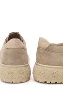 Woman Beige Lace-up Suede Leather Sneaker | Derimod
