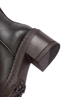 Woman Brown Zip Closure Chunky Heeled Leather Boots | Derimod