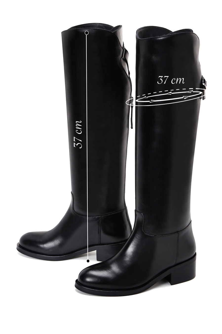 Woman Black Zippered Buckle Detail Leather Boot