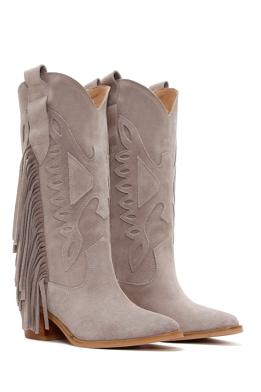 Women's Gray Suede Leather Heeled Cowboy Boots