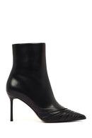 Women's Black Zippered Thin Heeled Leather Boot | Derimod