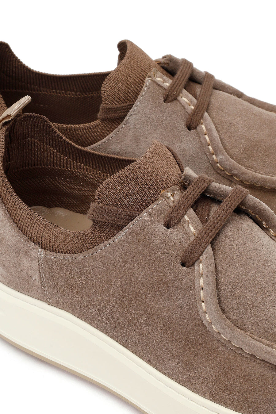 Male Beige Lace-Up Thick-Soled Suede Leather Casual Shoes
