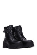 Women's Black Lace-Up Zippered Leather Combat Boots | Derimod