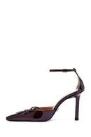 Women's Burgundy Ankle Buckle Thin Heel Patent Leather Shoes | Derimod