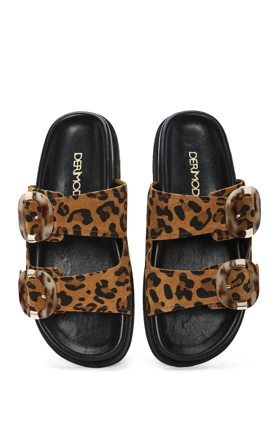 Women's Leopard Double Buckled Suede Leather Slippers