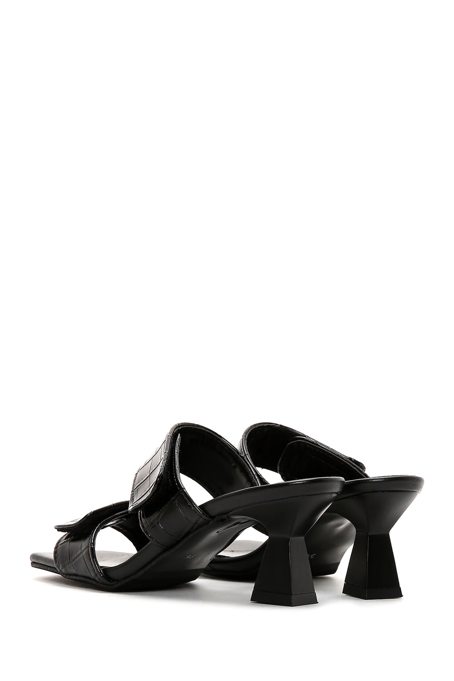 Women's Black Thick Heel Crocodile Slippers