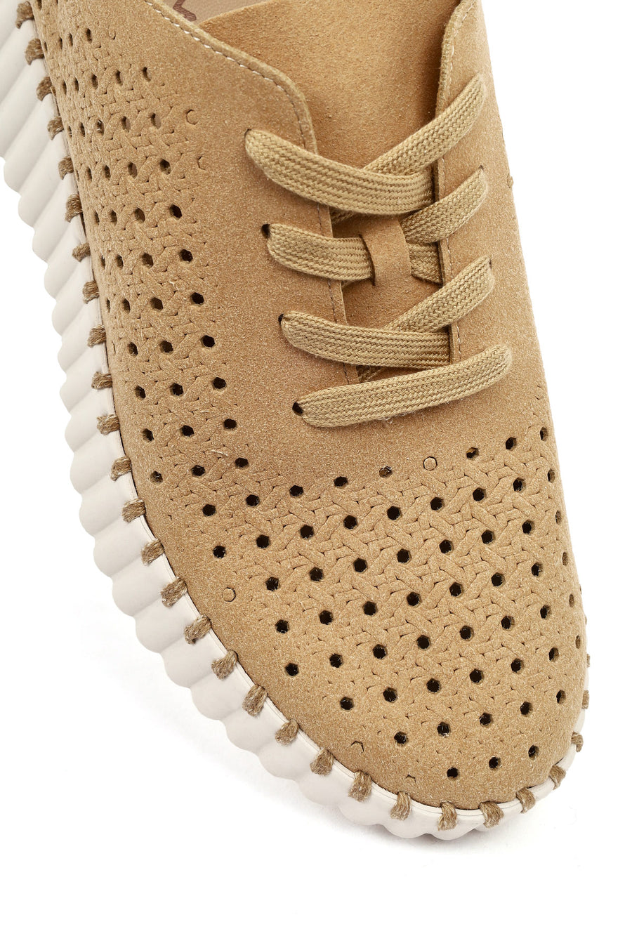 Woman Camel Lace-Up Thick-Soled Patterned Suede Comfort Shoes