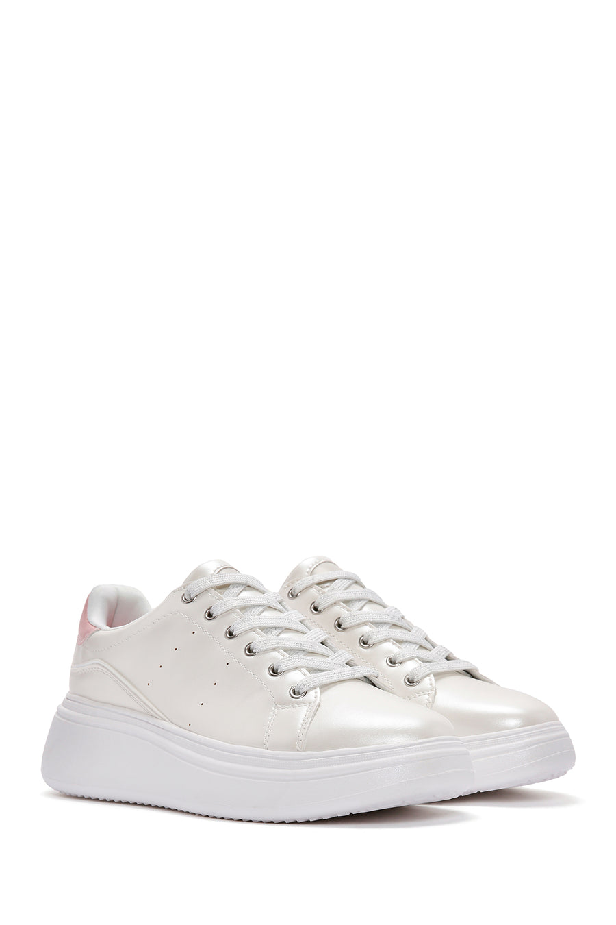 Women's White Lace-Up Thick Soled Sneaker
