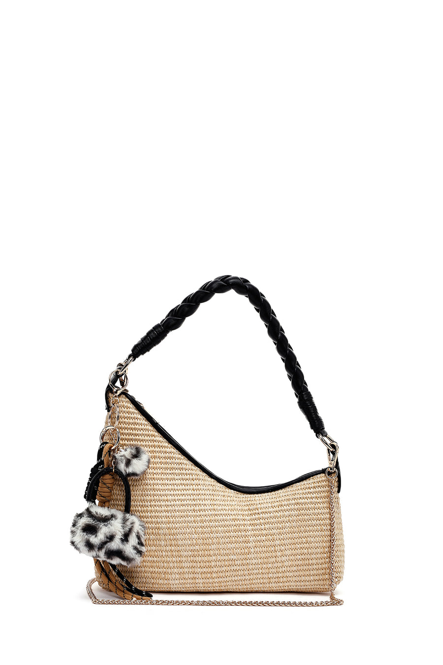 Woman Cream Charm-Embellished Straw Shoulder Bag 26PBD2910M7 | Derimod