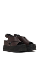 Woman Brown Ankle-Buckle Wedge-Heel Leather Sandal | Derimod