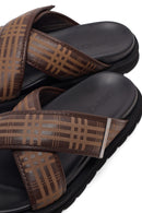 Men's Brown Patterned Leather Slippers | Derimod