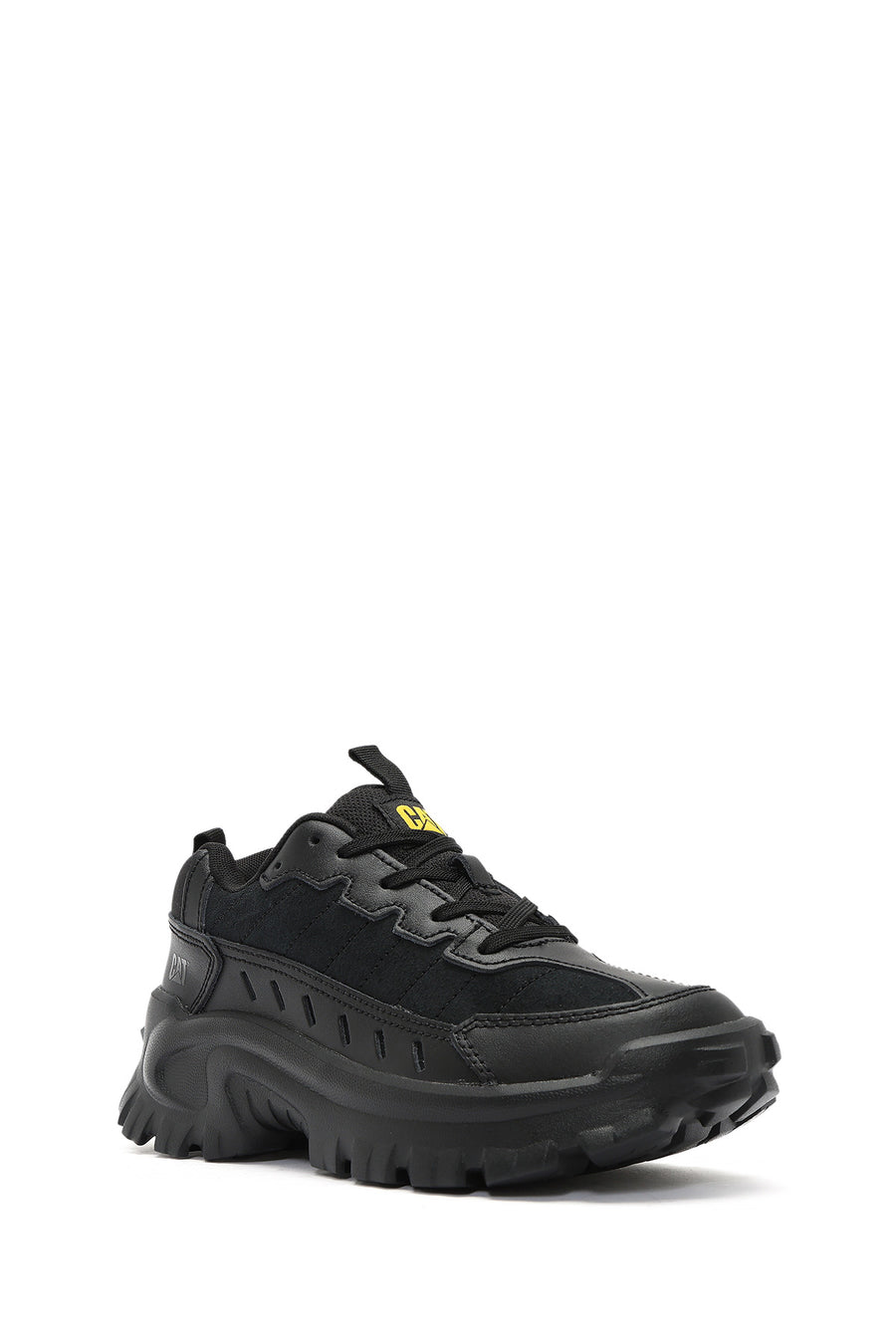 Caterpillar Men's Black Intruder Essential Lace-Up Chunky Sole Leather Sneaker
