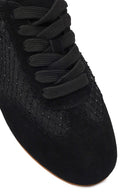 Kadın Siyah Bağcıklı Taşlı Süet Deri Sneaker | Derimod