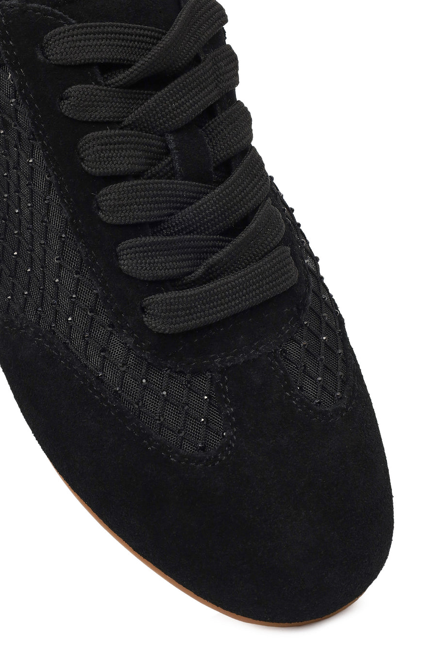 Kadın Siyah Bağcıklı Taşlı Süet Deri Sneaker
