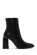 Woman Black Zip Closure Thick-Heeled Leather Boots | Derimod