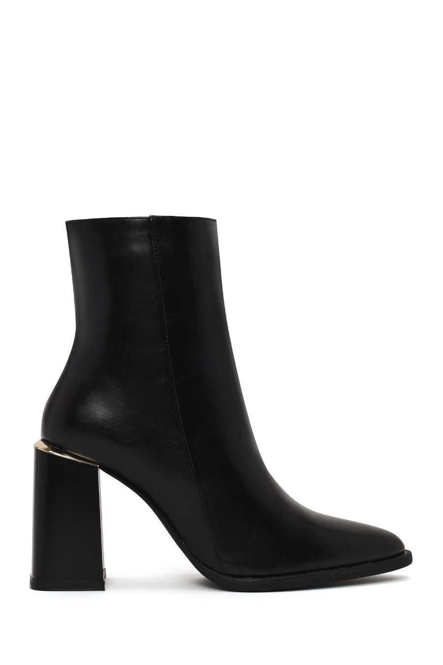 Woman Black Zip Closure Thick-Heeled Leather Boots WF250016SV | Derimod