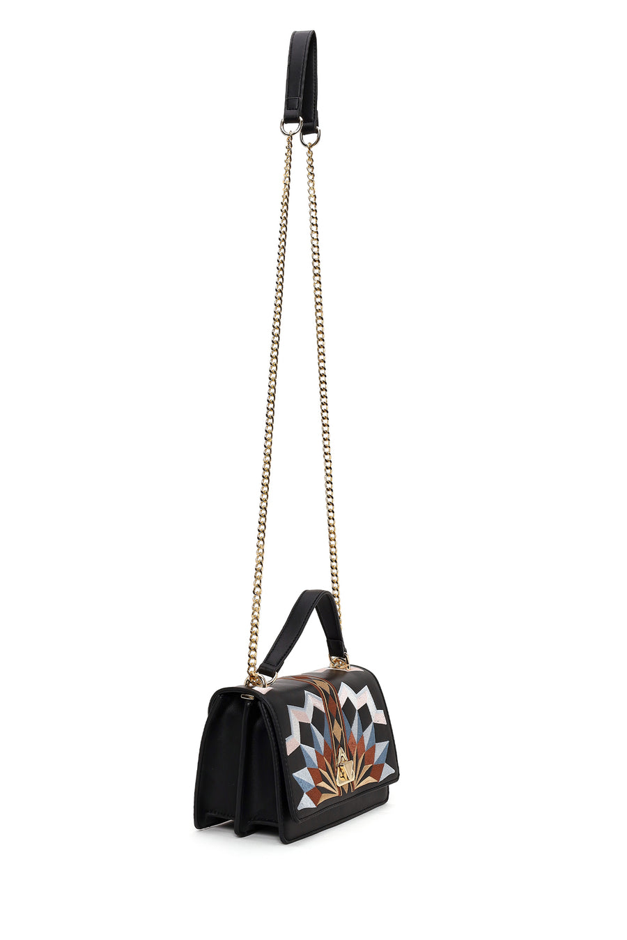 Woman Black Long-Strap Printed Shoulder Bag