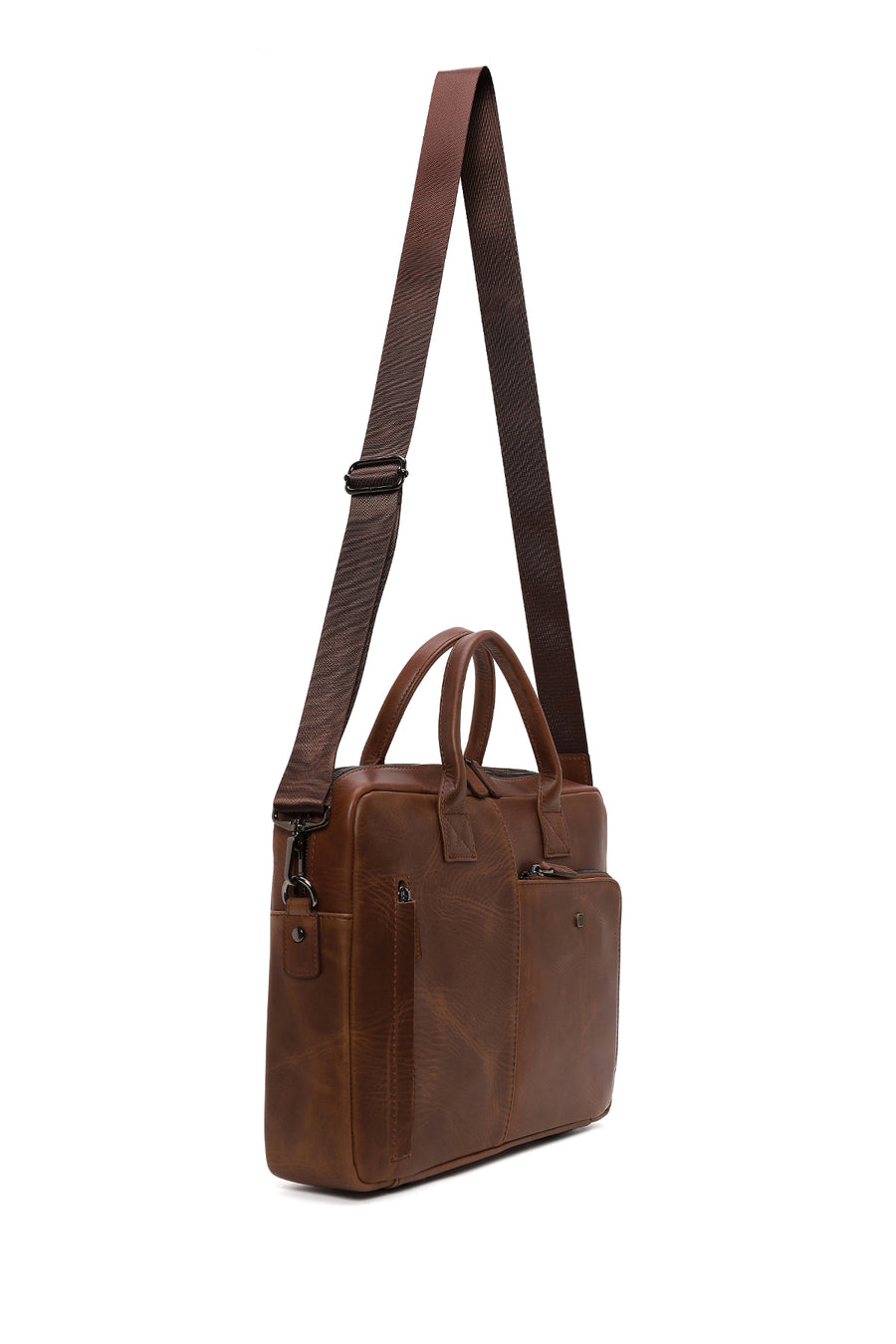Male Brown Long Strap Leather Briefcase