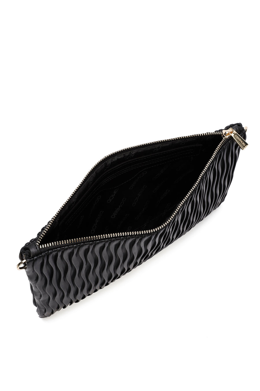 Women's Black Long Chain Strap Printed Clutch Bag