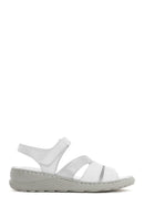 Women's White Strappy Leather Comfort Sandals | Derimod