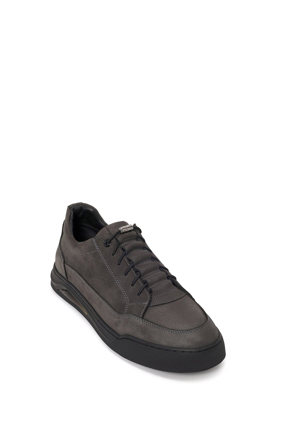 Erkek Gri Bağcıklı Kalın Tabanlı Nubuk Deri Casual Sneaker