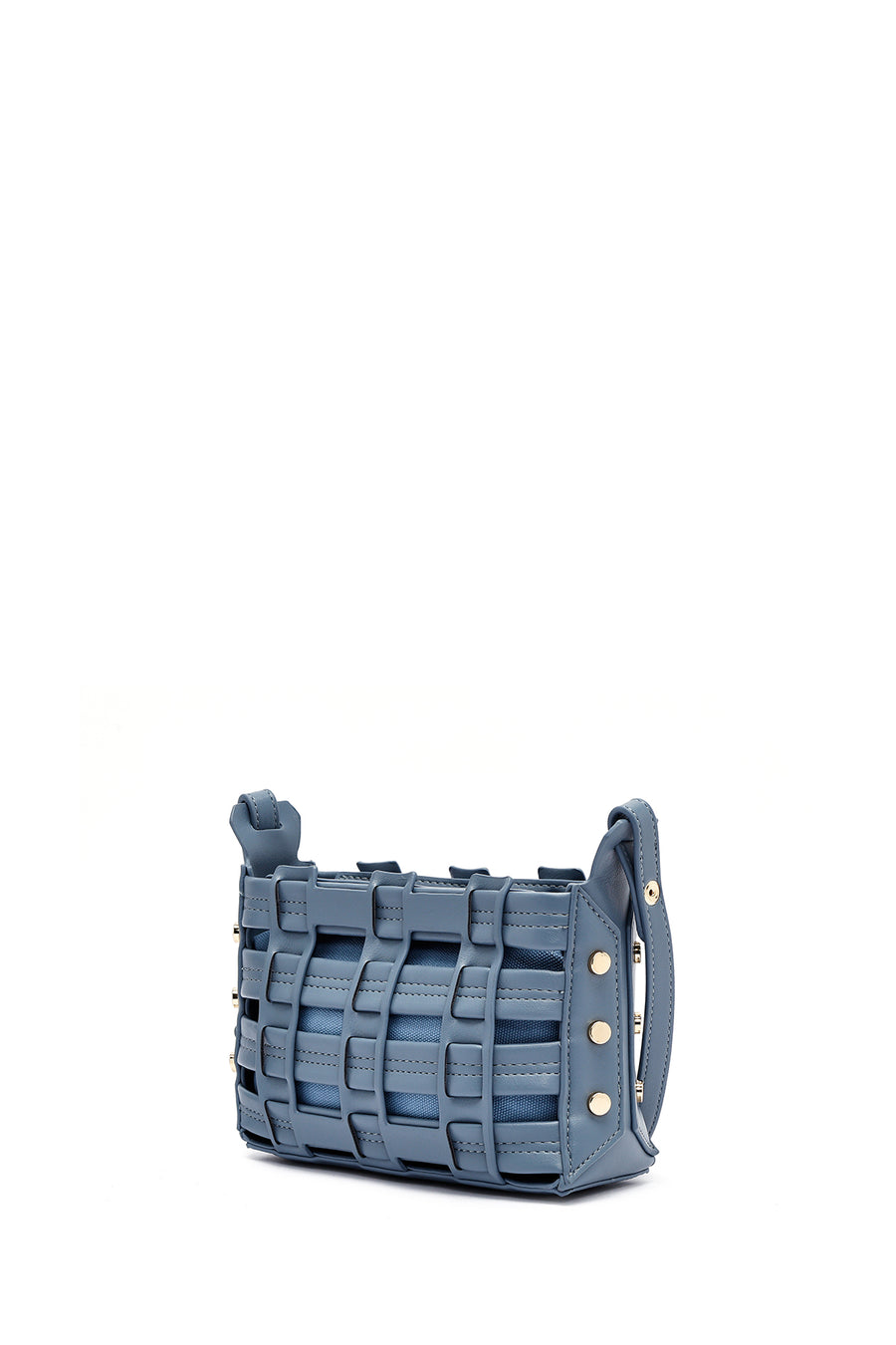 Woman Blue Long Strap Knitted Crossbody Bag
