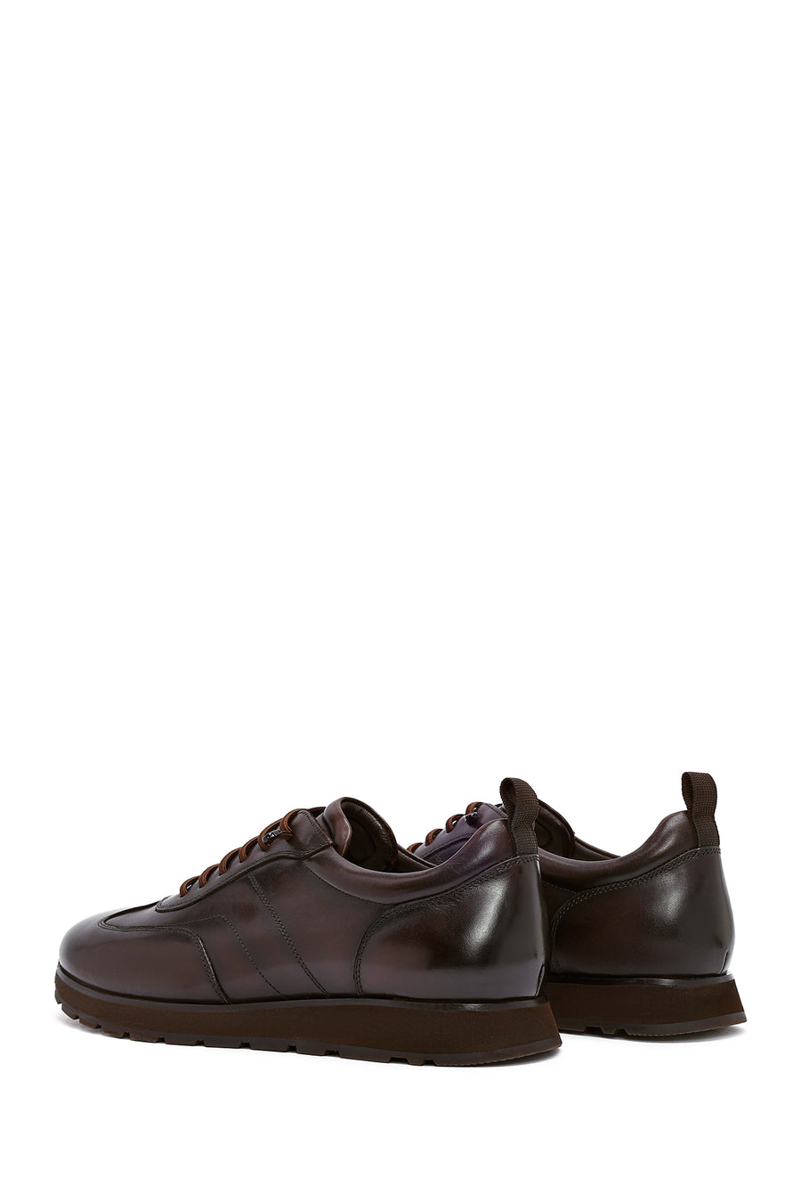 Erkek Kahverengi Bağcıklı Deri Casual Sneaker
