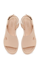 Woman Beige Buckled Leather Sandal | Derimod