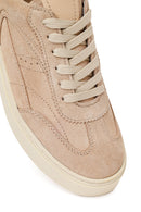 Woman Beige Lace-Up Suede Leather Sneaker | Derimod