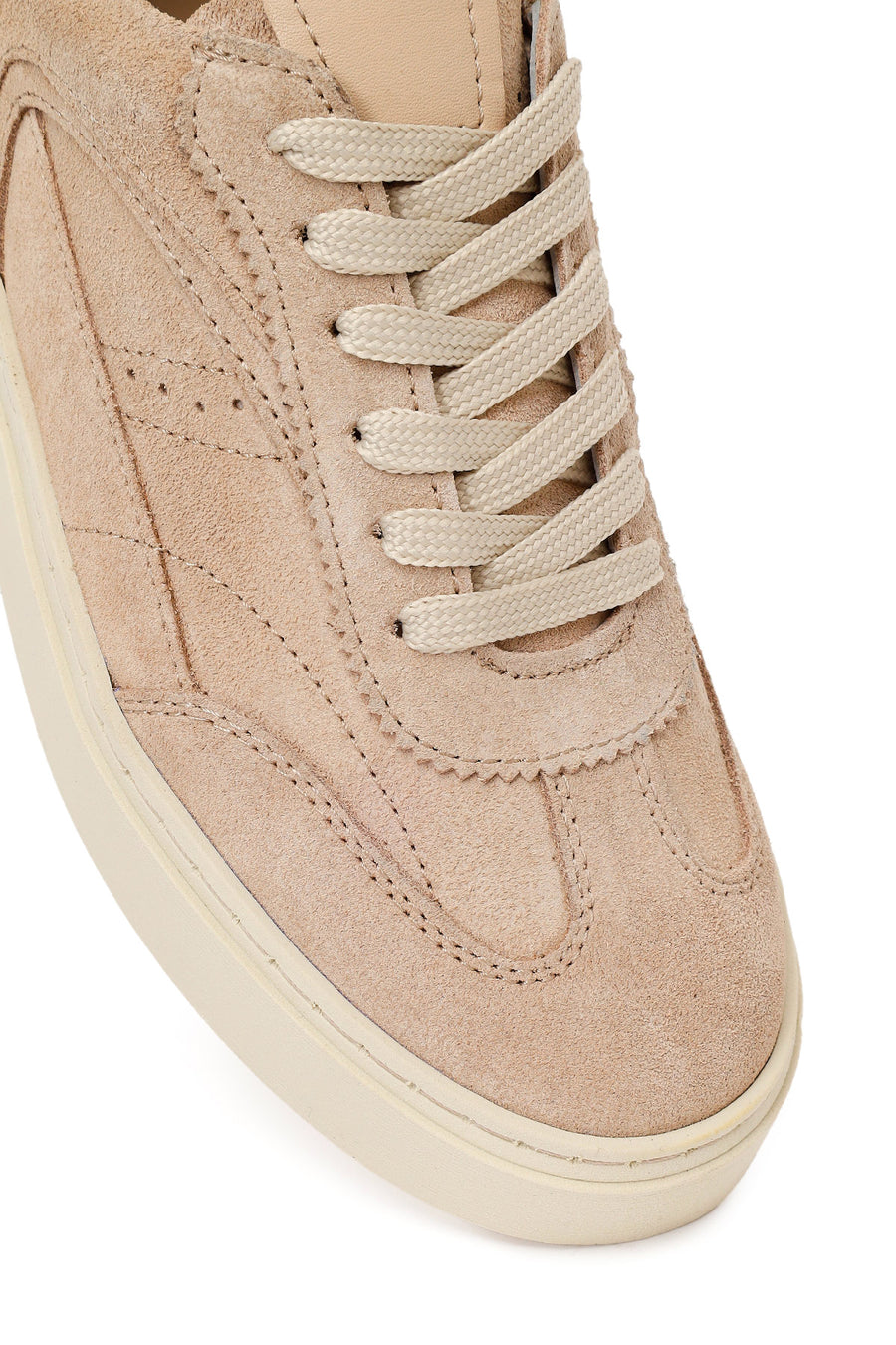 Woman Beige Lace-Up Suede Leather Sneaker