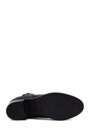 Woman Black Zip Closure Short-Heeled Leather Boots | Derimod