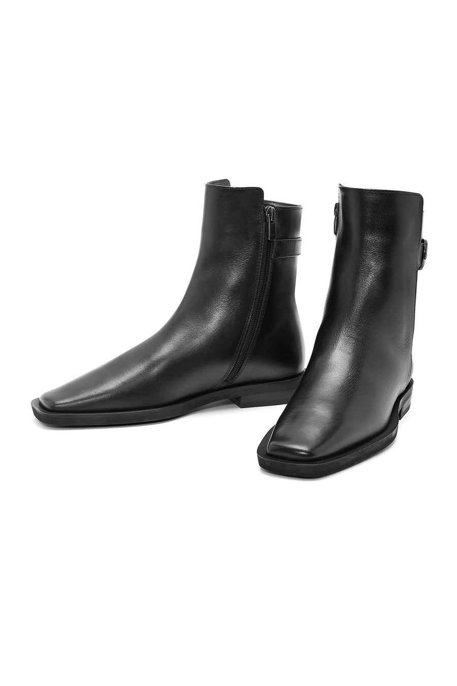 Women's Black Zippered Leather Boots