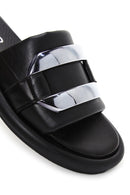 Women's Black Leather Comfort Slippers | Derimod