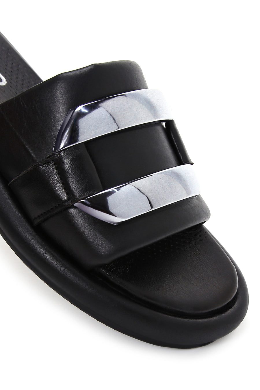 Women's Black Leather Comfort Slippers