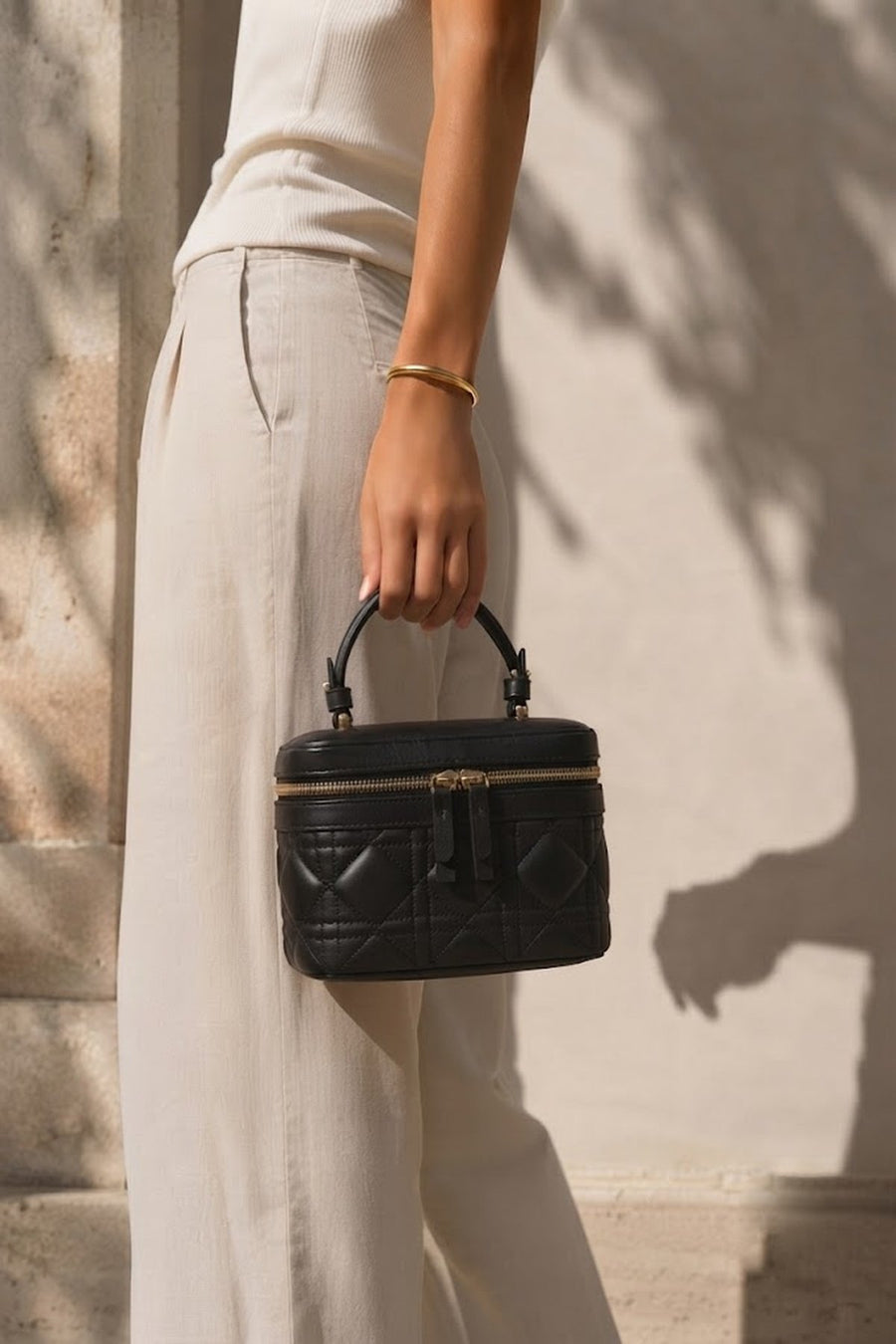 Woman Black Long-Strap Quilted Mini Shoulder Bag