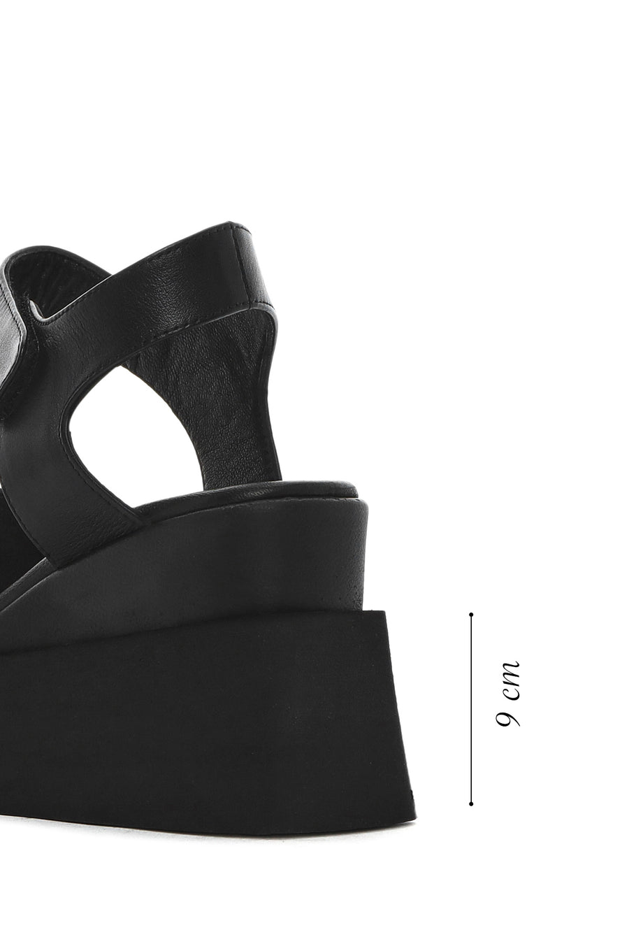 Women's Black Ankle Strap Wedge Heel Leather Sandals