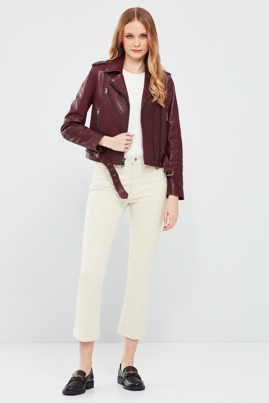 London Women's Burgundy Biker Leather Jacket