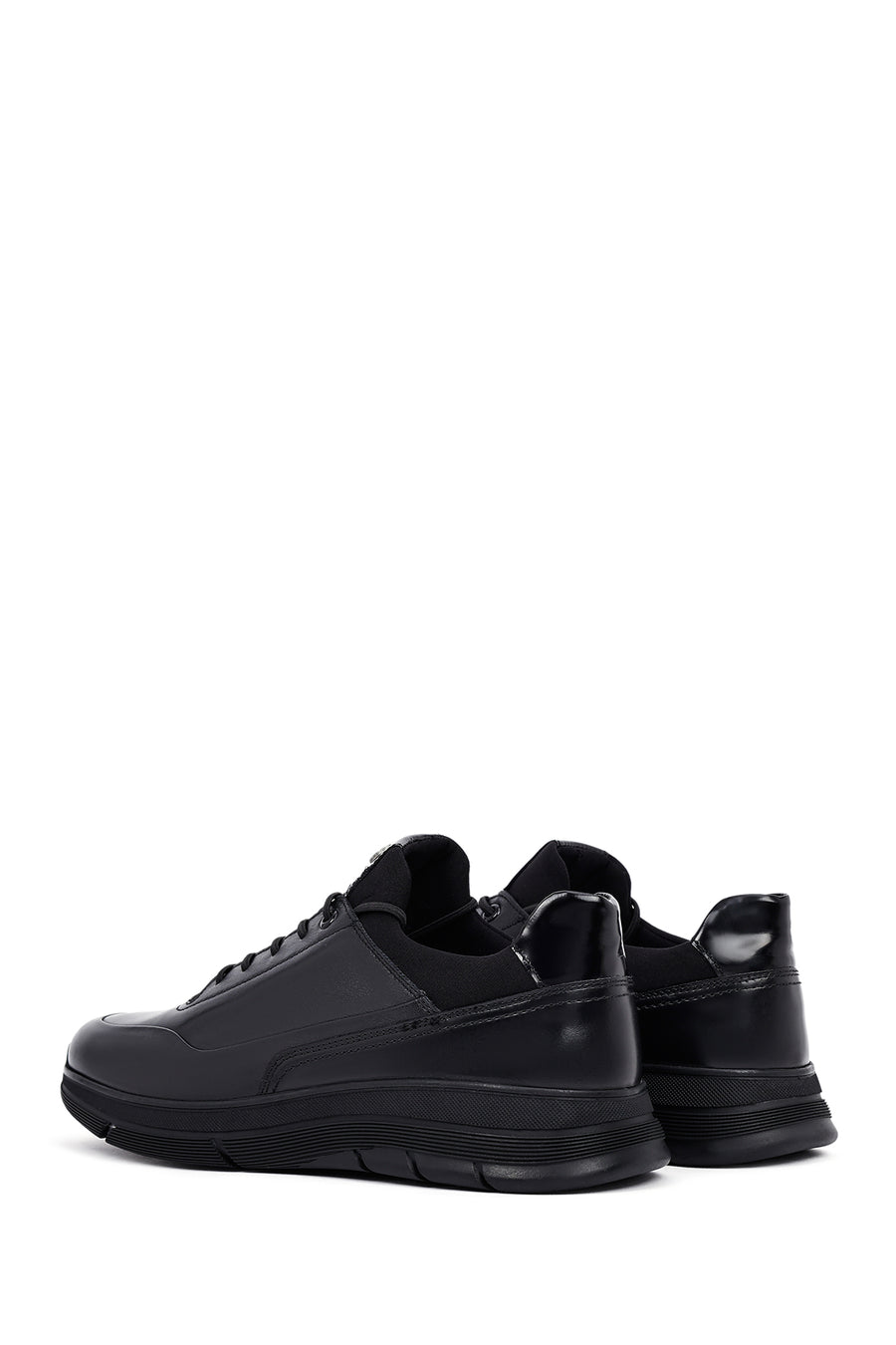 Men's Black Lace-Up Leather Casual Sneakers