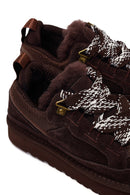 Woman Brown Lace-Up Thick-Soled Furry Suede Teddy Sneaker | Derimod
