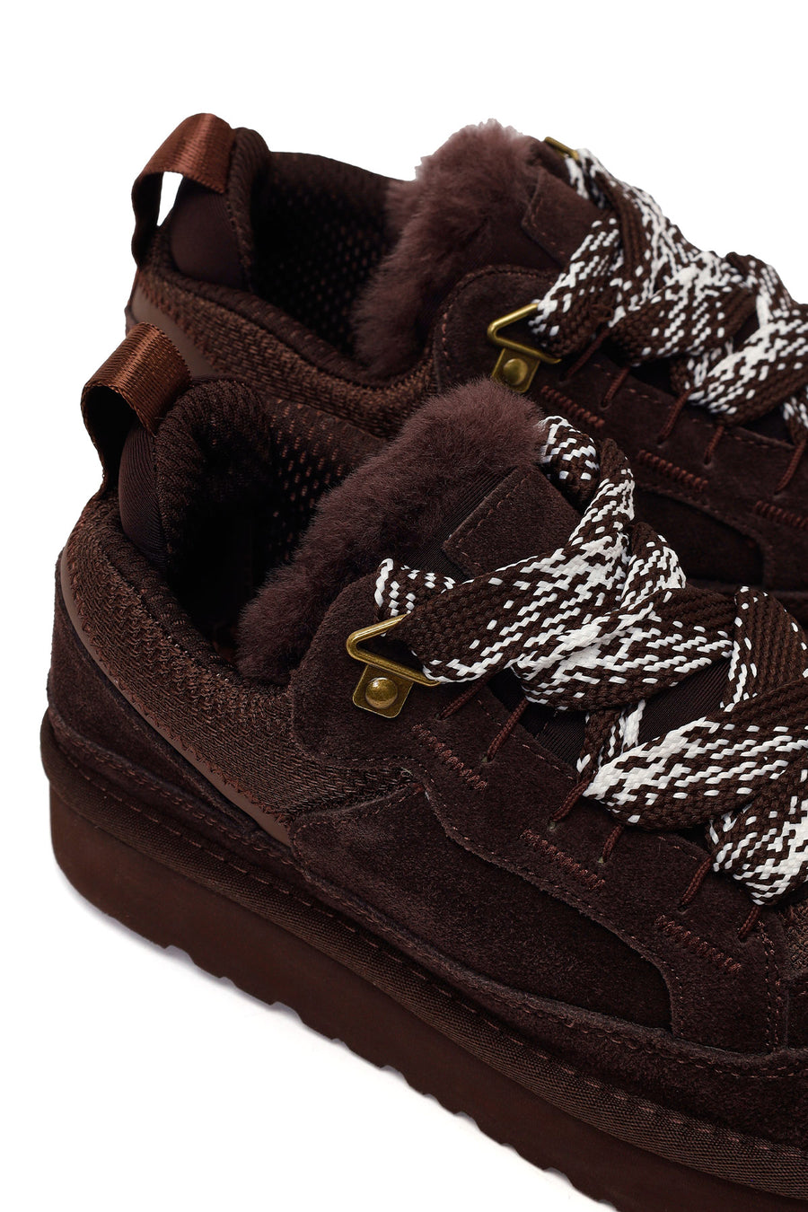 Woman Brown Lace-Up Thick-Soled Furry Suede Teddy Sneaker